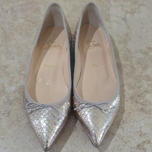 Christian Louboutin Silver Pointed Toe Flats